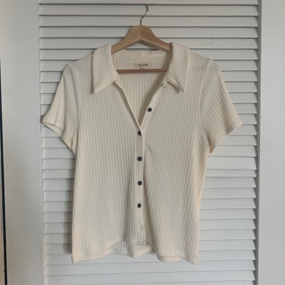 Madewell Tops - Madewell Button Up Ribbed Polo Top Cream Size Medium